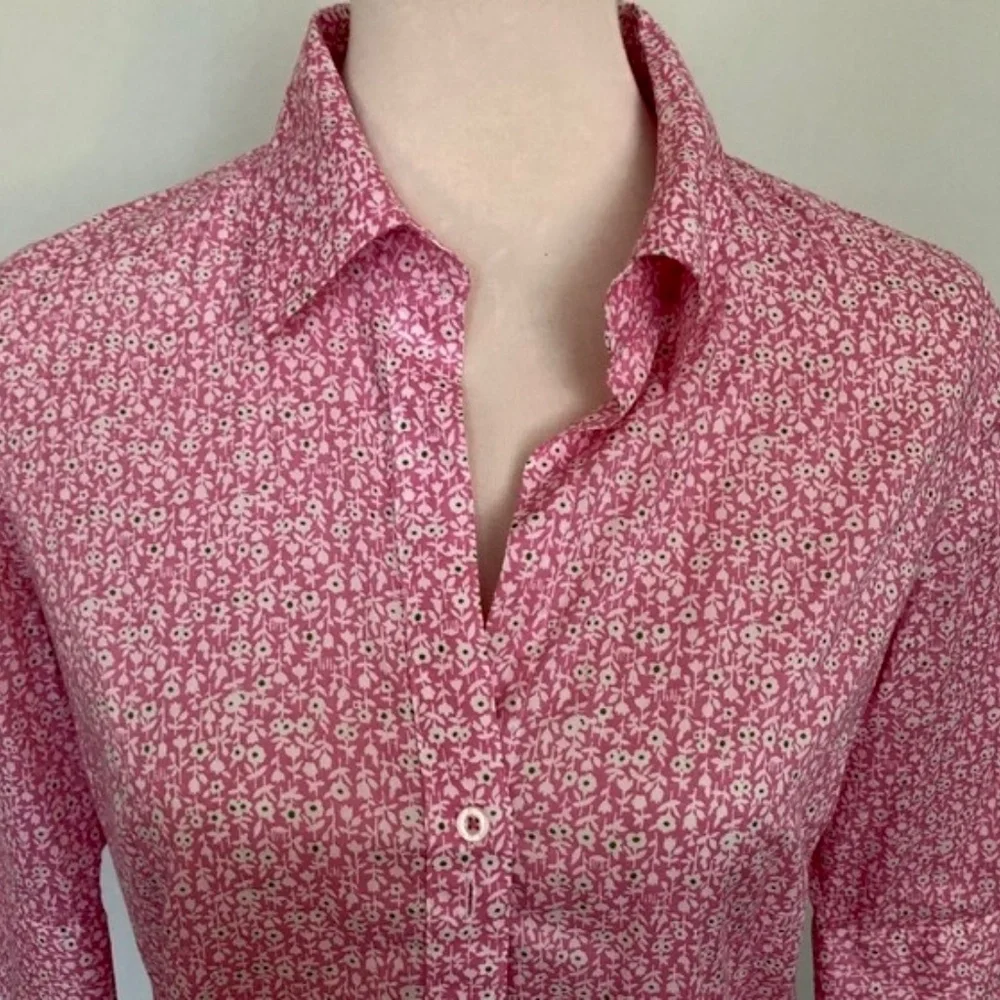 Lilly Pulitzer Pink Floral Button Front Blouse Size 6 Small Cotton Shirt